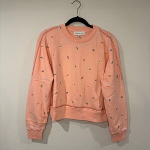 NEW SOMETHING NAVY XS‎ Pale Peach Embroidered Floral Sweatshirt Pullover